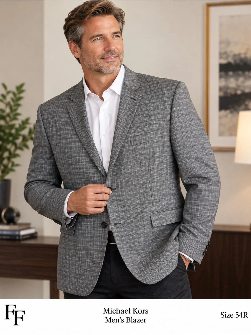 Michael Kors Men's 54R Gray Plaid Wool Blend Blazer Sport Coat